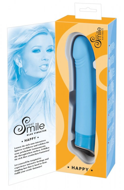 Голубой вибратор Smile Happy - 22 см.