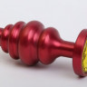 Красная ребристая анальная пробка с жёлтым стразом - 7,3 см.