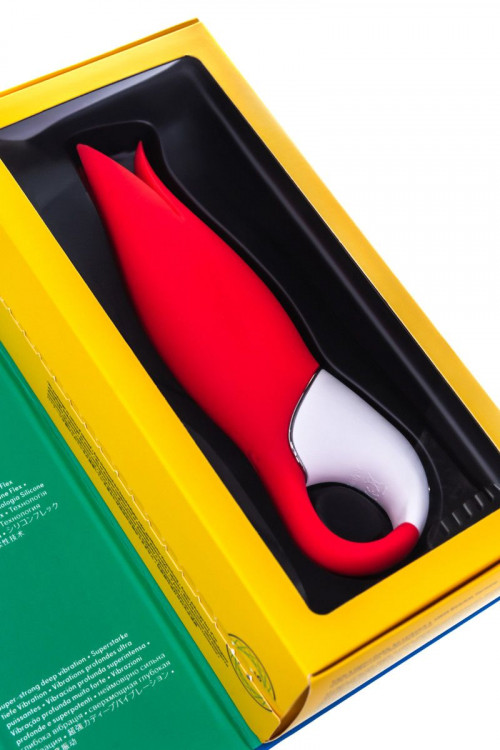 Красный вибратор Satisfyer Vibes Power Flower с лепестками - 18,8 см.