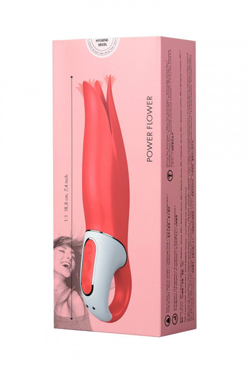 Красный вибратор Satisfyer Vibes Power Flower с лепестками - 18,8 см.