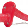 Красный женский страпон с вагинальной пробкой Bad Kitty - 18 см.