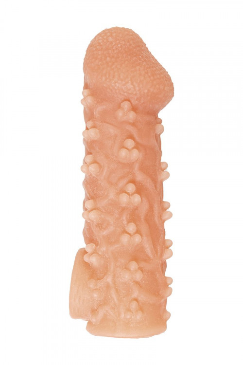 Телесная закрытая насадка с пучками шишечек Cock Sleeve Size S - 13,8 см.