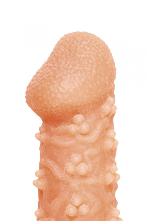 Телесная закрытая насадка с пучками шишечек Cock Sleeve Size S - 13,8 см.