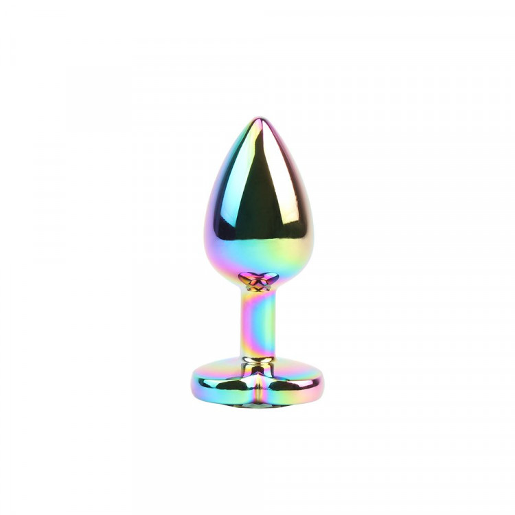 Радужная металлическая пробка Rainbow Heart Butt Plug - 7,1 см.