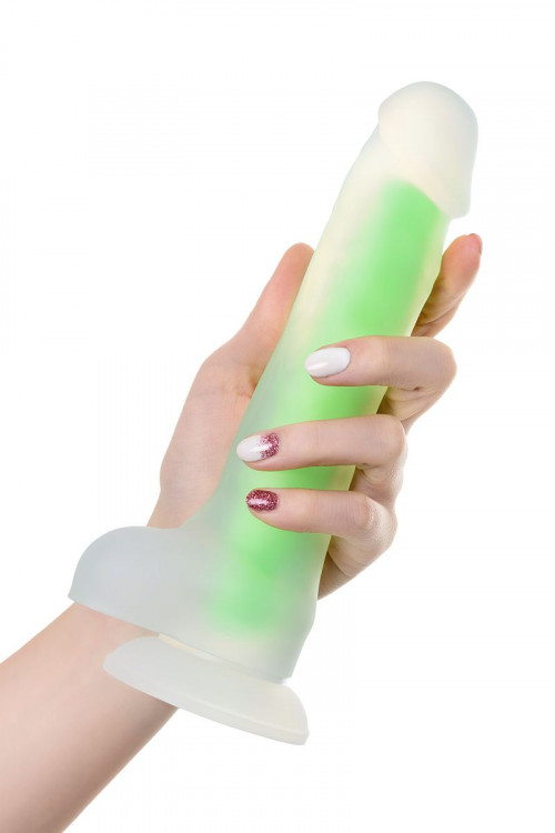 Прозрачно-зеленый фаллоимитатор, светящийся в темноте, Clark Glow - 22 см.
