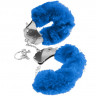 Металлические наручники с синей меховой опушкой