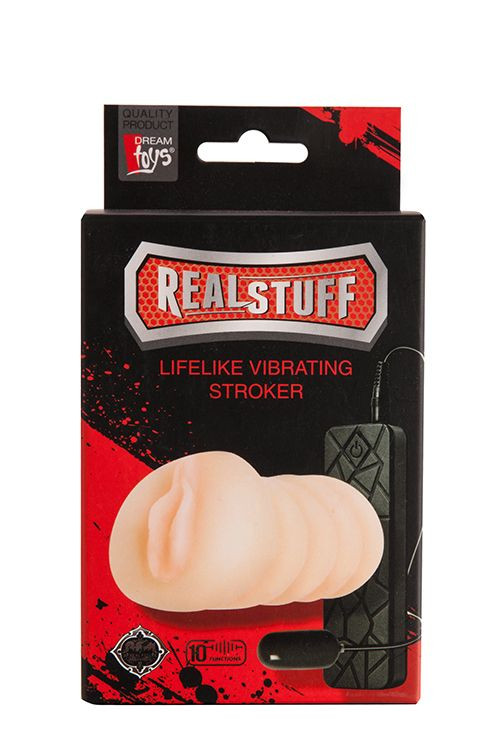 Мастурбатор-вагина REALSTUFF VIBRATING MASTURBATOR PUSSY с 10 режимами вибрации и проводным пультом