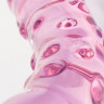 Двусторонний розовый фаллос  с рёбрами и точками - 19,5 см.