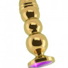Золотистая фигурная анальная пробка R10 RICH Gold/Purple с фиолетовым кристаллом - 14,5 см.
