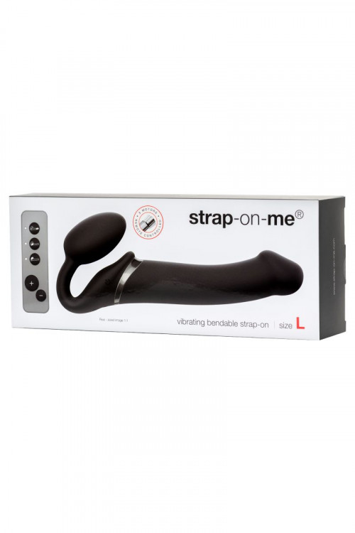 Черный безремневой вибрострапон Vibrating Bendable Strap-On L