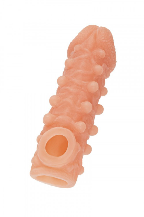 Телесная закрытая насадка с шариками Cock Sleeve Size M - 15,6 см.