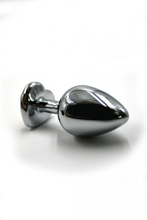 Серебристая анальная пробка с нежно-розовым кристаллом-сердцем - 7 см.