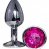 Металлическая анальная втулка с ярко-розовым кристаллом - 7,2 см.