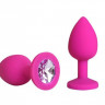 Розовая силиконовая пробка с фиолетовым кристаллом размера M - 8 см.