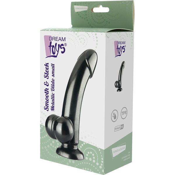 Черный гладкий фаллоимитатор TOYS SMOOTH   SLEEK METALLIC DILDO - 14 см. 