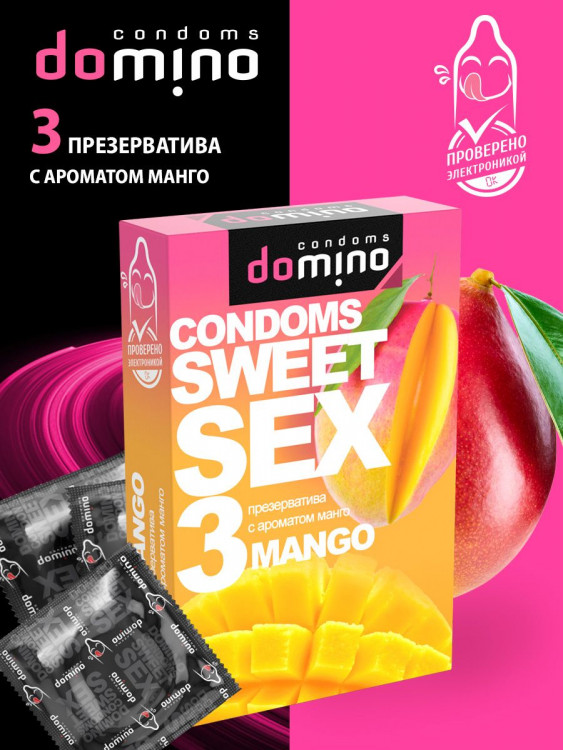 Презервативы для орального секса DOMINO Sweet Sex с ароматом манго - 3 шт.